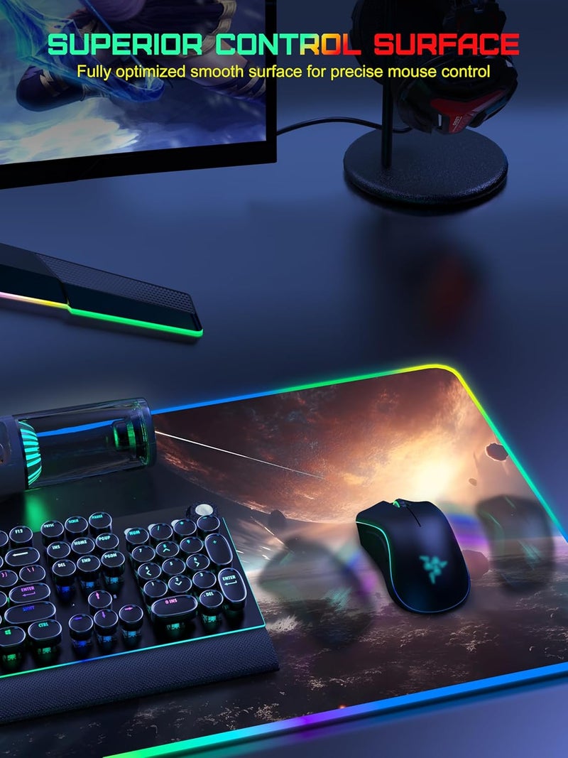 TopMade Wireless Charging Mouse Pad, RGB Gaming Mousepad, 35.4" x 15.8" Extra Large Waterproof Keyboard Desk Pad, Computer Desk Mat, Cosmic Planet (Includes 20W PD Power Adapter & 6.56ft Woven Cable) - Image 5